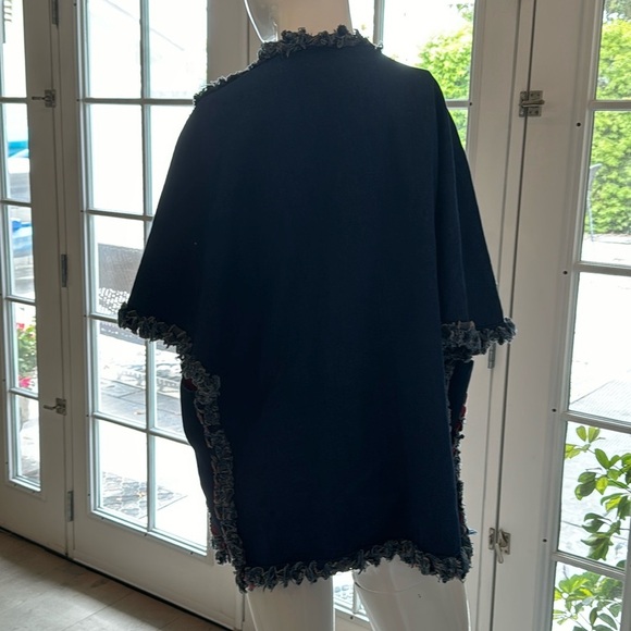 Unique Blue Denim Fringe Pink Heart Pocket Open Jacket OS - Picture 5 of 7